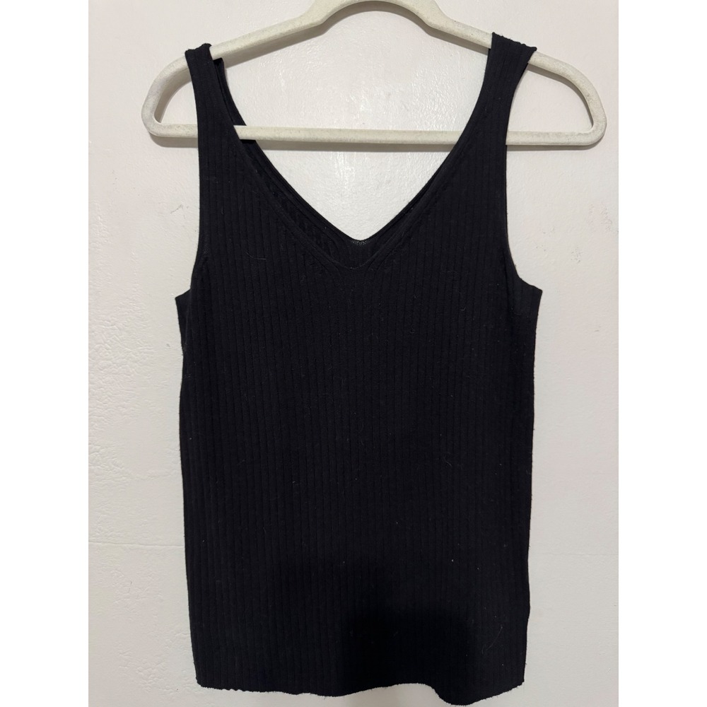 Nine West Black Ribbed V-Neck Knit Tank Top Sleeveless Shell‎ Size M